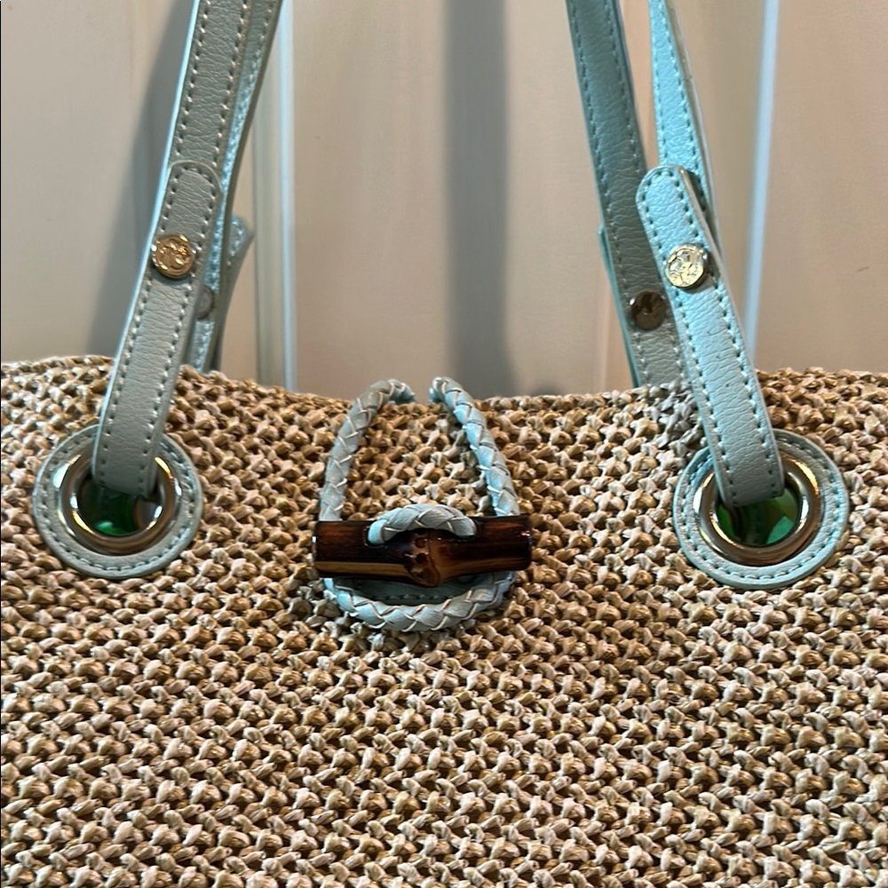 Spartina 449 Bamboo Chic Green and Tan Tote Bag with Woven Design - Picture 2 of 15